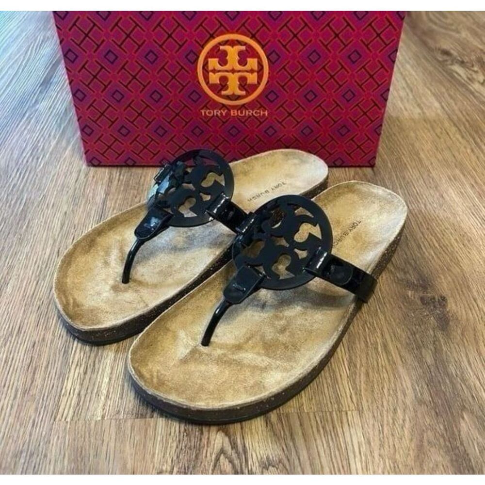 Tory Burch Miller cloud black leather sandals shoes women’s 8 new